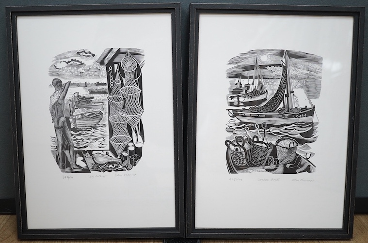 John Scorror O’Connor (1913-2004), pair of woodcuts, comprising, ‘Cockle boats’, limited edition 409/500 and ‘Boy bathing’, limited edition 372/500, each signed in pencil, each with booklets, 29 x 19cm. Condition - good